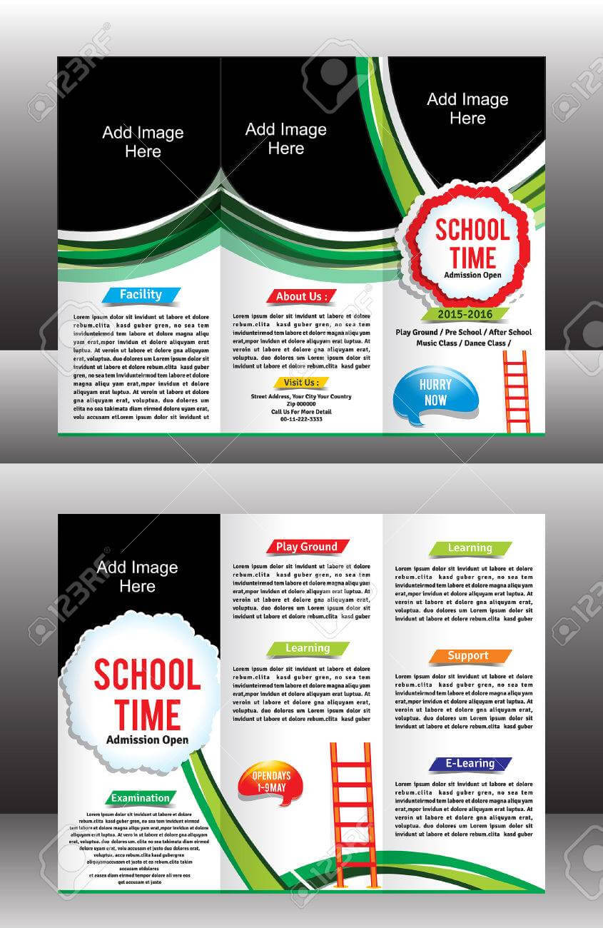 Tri Fold School Brochure Template Vector Illustration Inside Tri Fold School Brochure Template