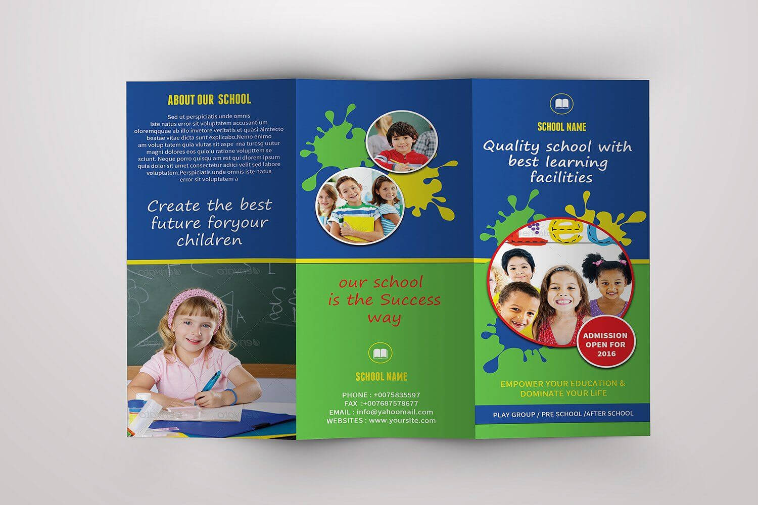 Trifold Brochure For School  V389Template Shop On Inside Play School Brochure Templates