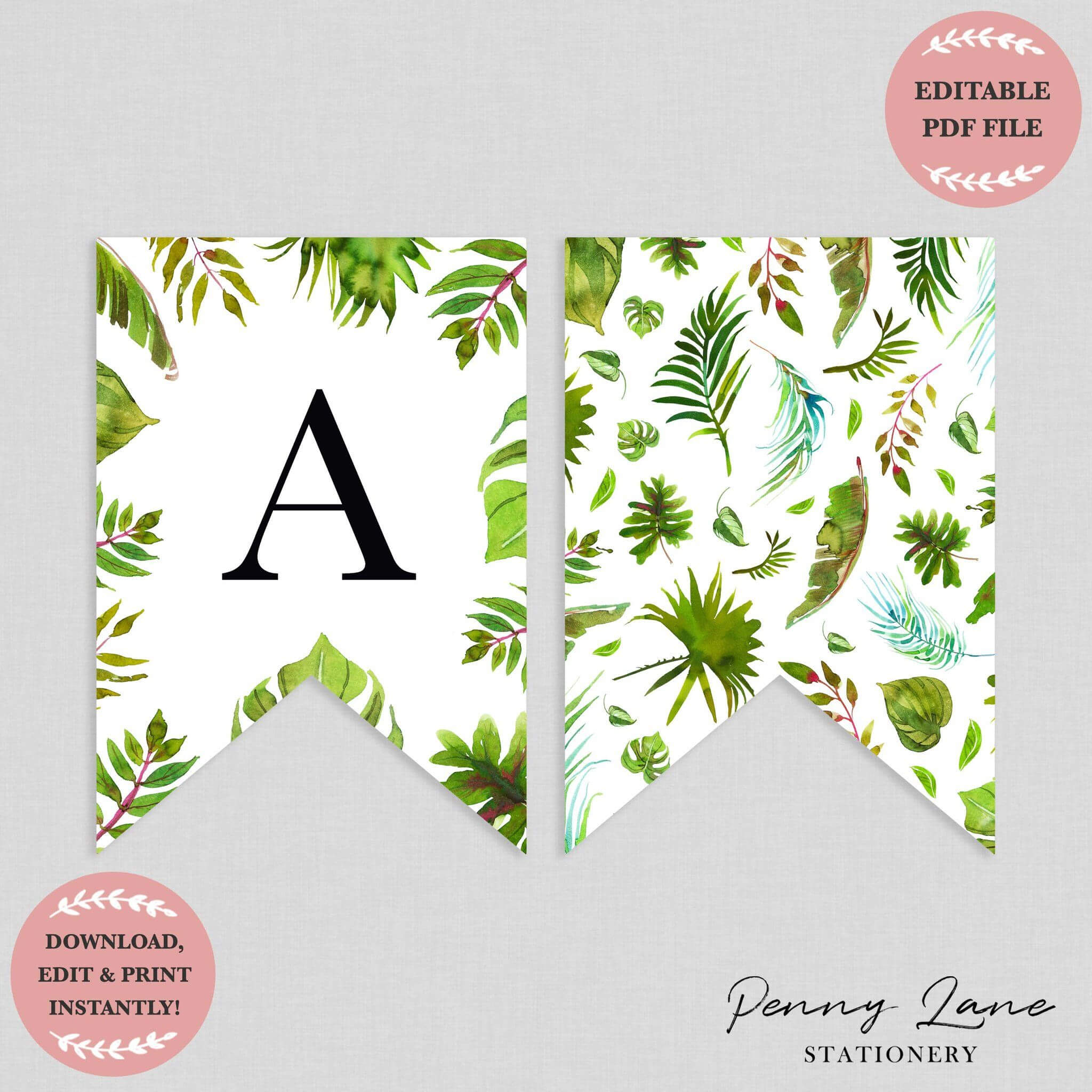 Tropical Greenery Baby Shower Bunting Flag Banner | Nursery With Diy Baby Shower Banner Template