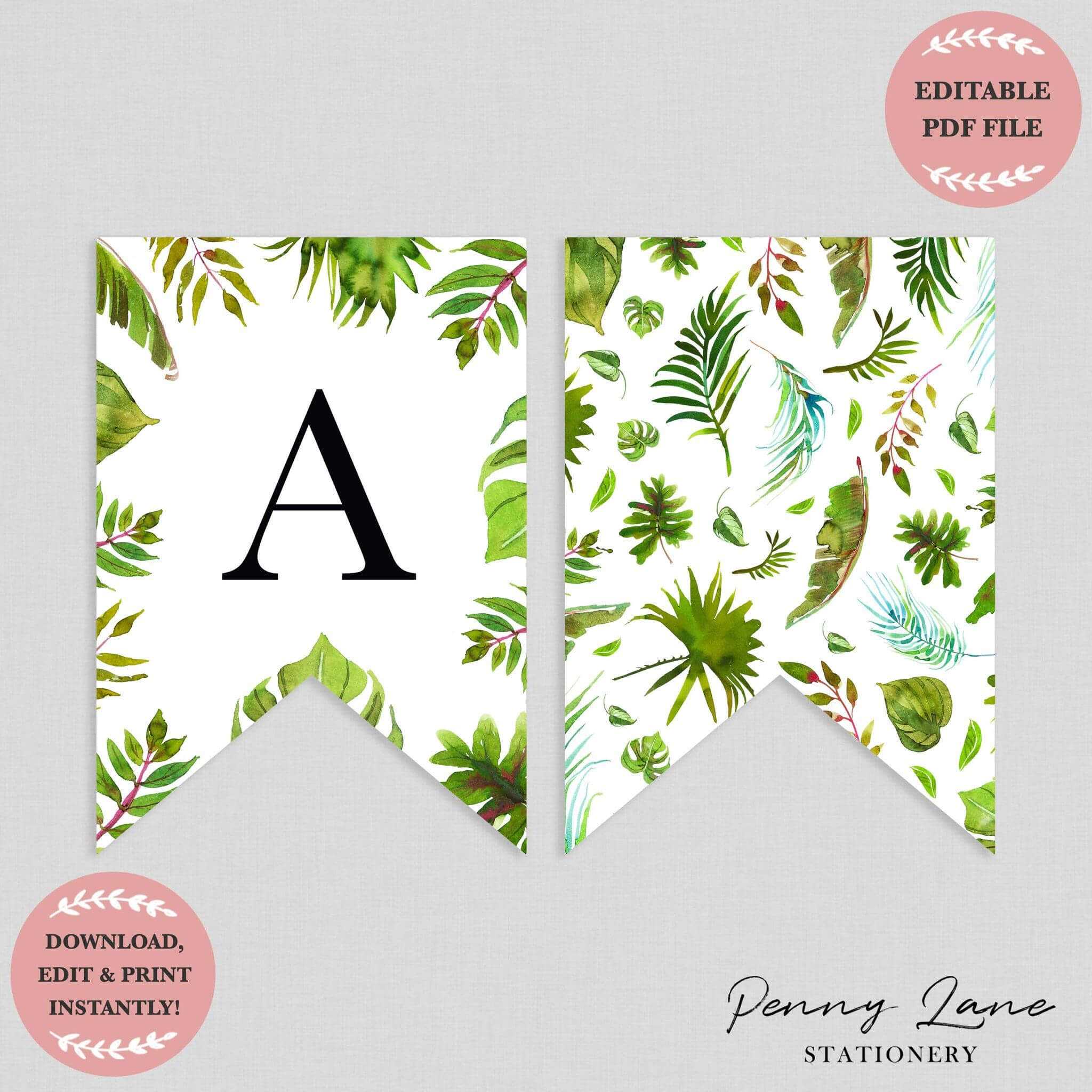 Tropical Greenery Baby Shower Bunting Flag Banner | Nursery With Diy Baby Shower Banner Template