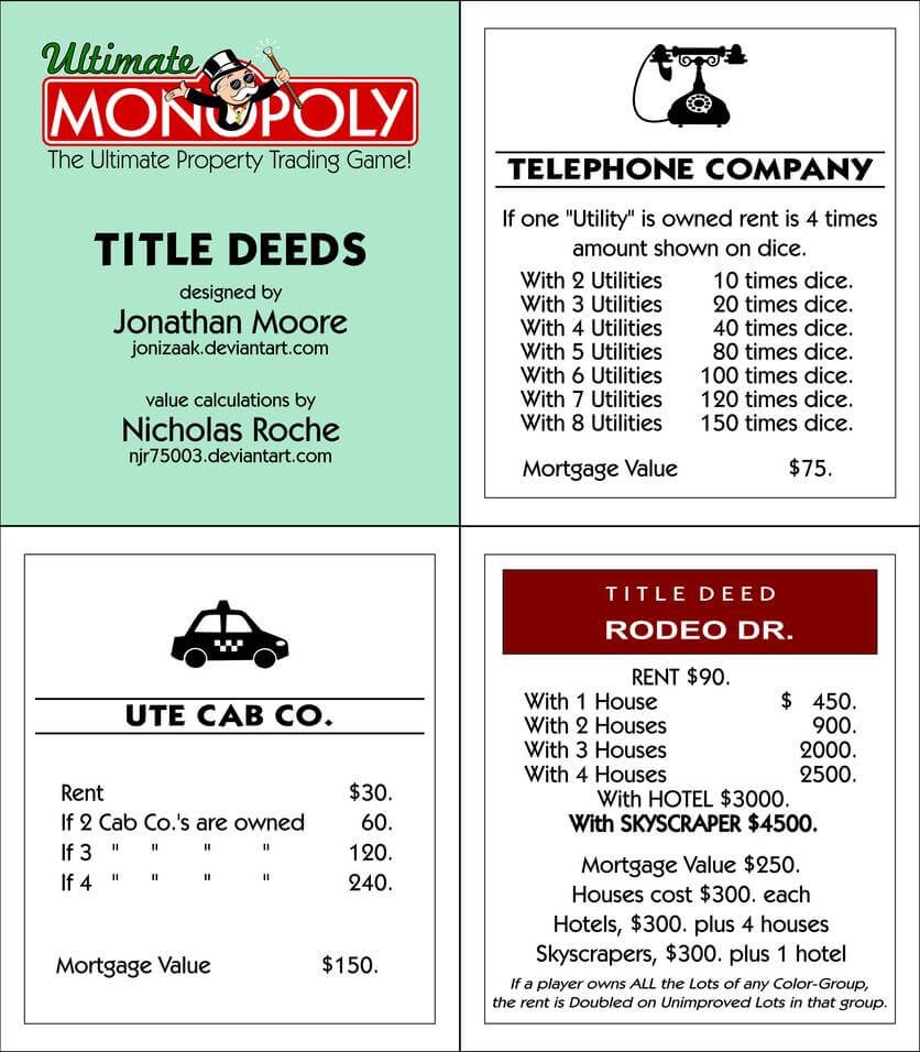 Ultimate Monopoly Title Deeds (Printable)Jonizaak On Regarding Monopoly Property Card Template