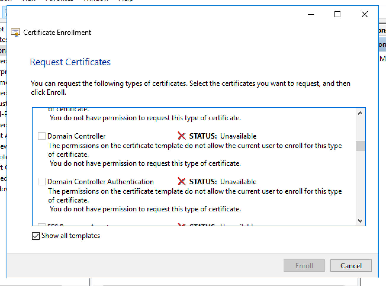 Unable To Request New Certificate From Nps Server Inside Domain Controller Certificate Template
