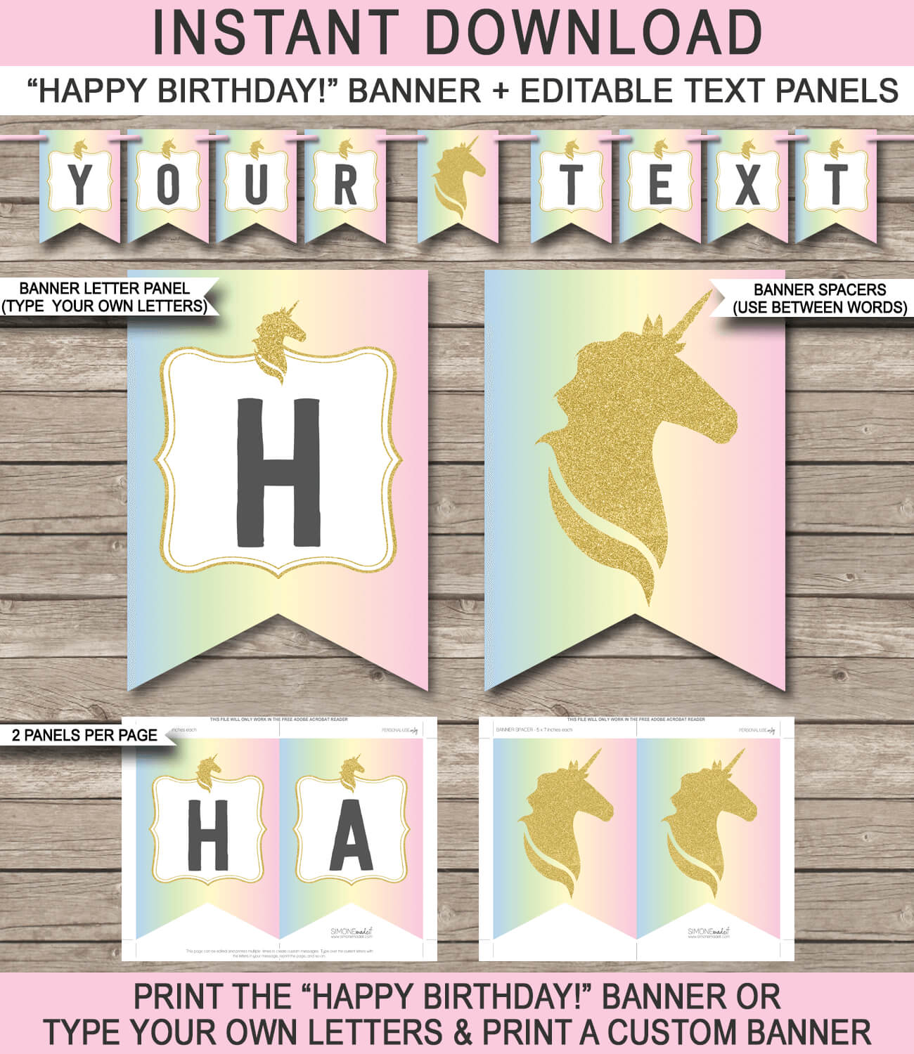 Unicorn Pennant Banner Template | Unicorn | Pennant Banner Throughout Free Happy Birthday Banner Templates Download