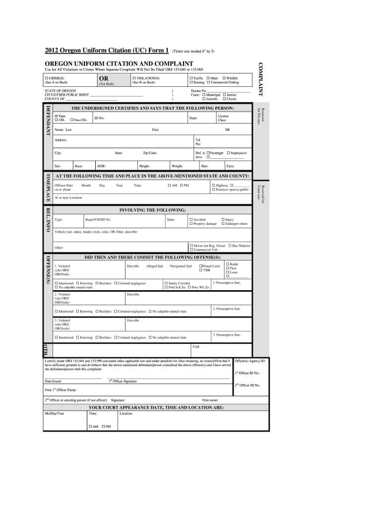 Uniform Citation Form – Fill Online, Printable, Fillable With Blank Speeding Ticket Template