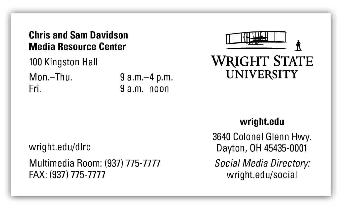 University Business Card | Office Of Marketing | Wright Intended For Graduate Student Business Cards Template