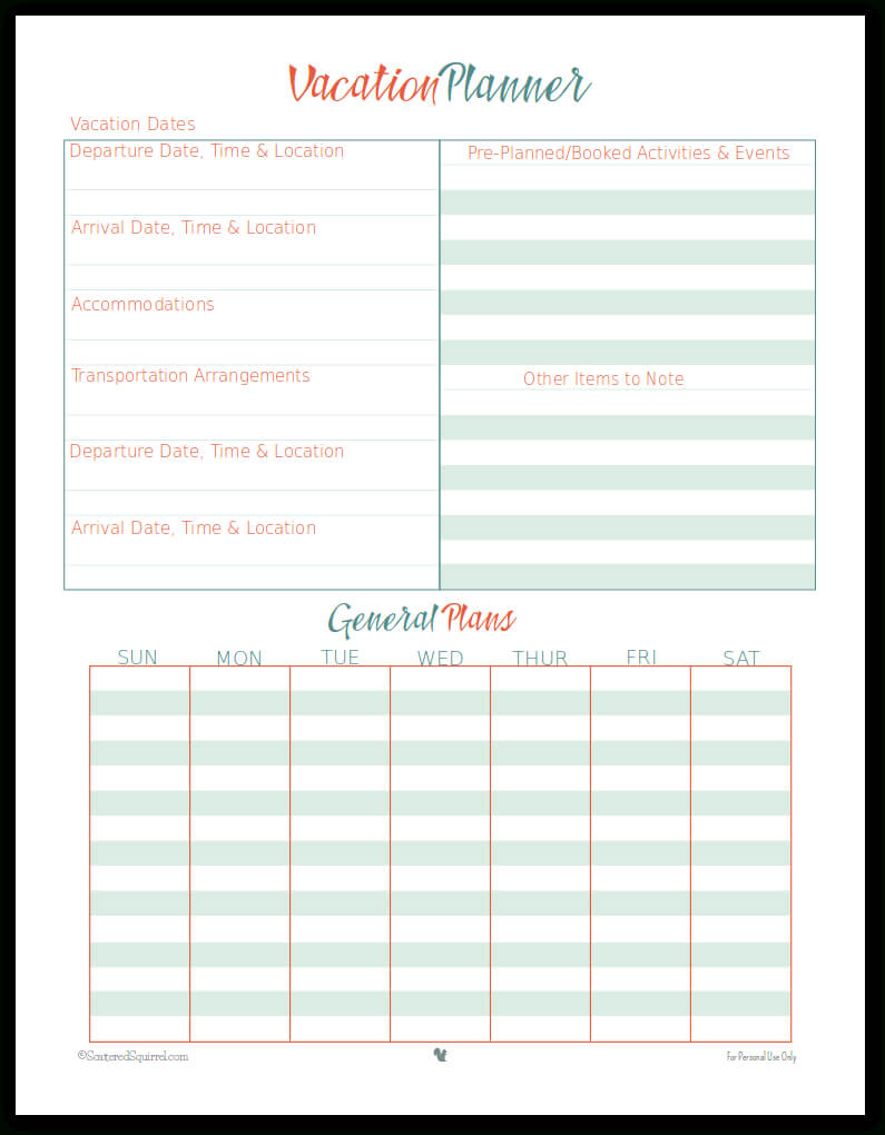 Vacation Planner Printables | Travel | Travel Itinerary Pertaining To Blank Trip Itinerary Template