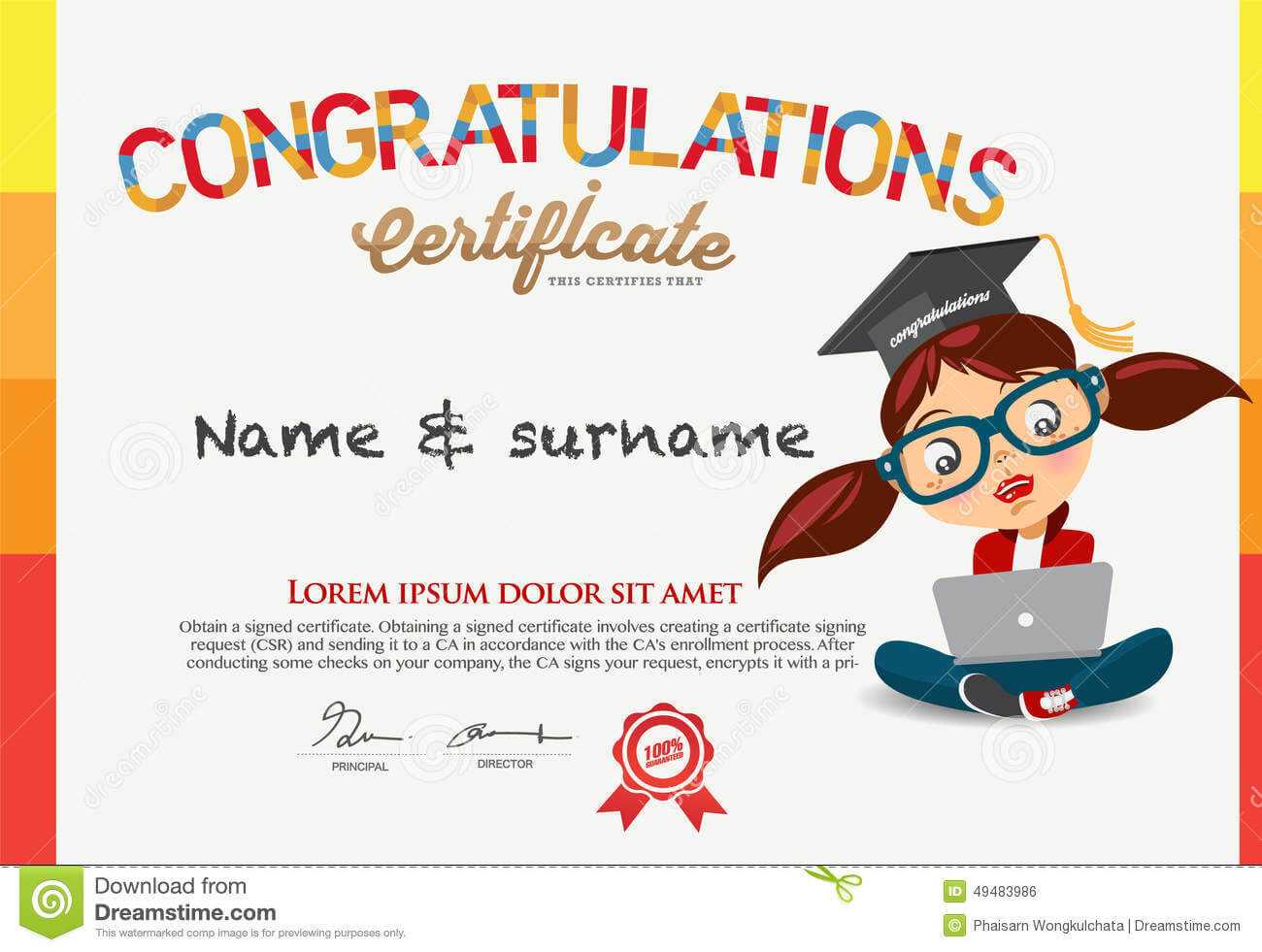 Vector Certificate For School Children Template. Stock Throughout Children's Certificate Template