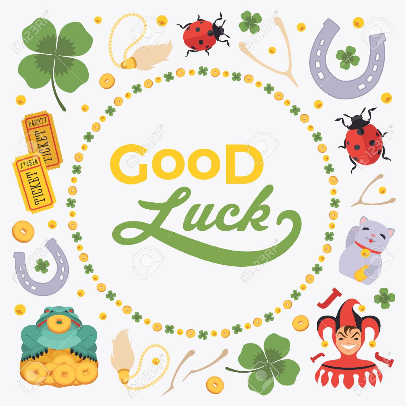Vector Decorating Design Made Of Lucky Charms, And The Words.. Within Good Luck Card Template