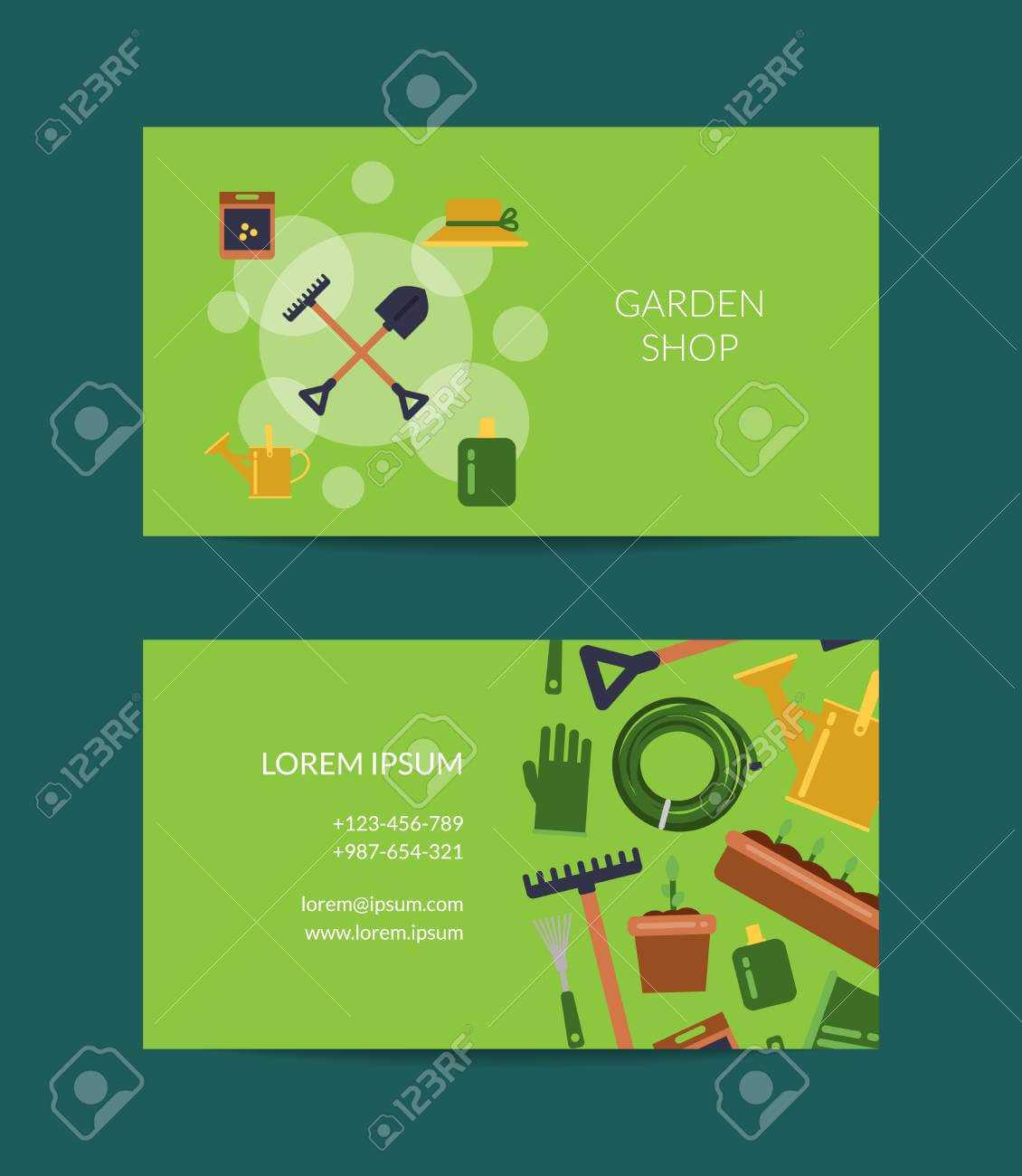 Vector Flat Gardening Icons Business Card Template For Farm And.. In Gardening Business Cards Templates