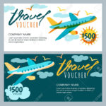 Vector Gift Travel Voucher Template. Multicolor Flying Airplane.. Pertaining To Free Travel Gift Certificate Template