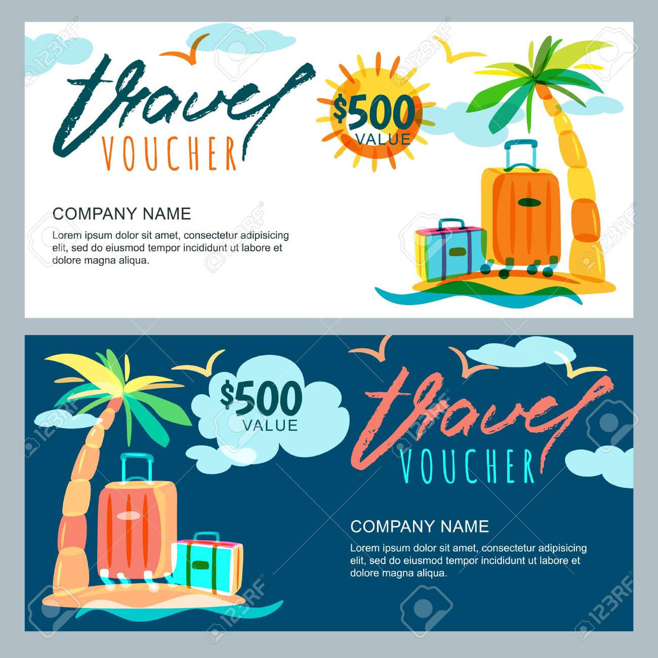 Vector Gift Travel Voucher Template. Tropical Island Landscape.. Pertaining To Free Travel Gift Certificate Template