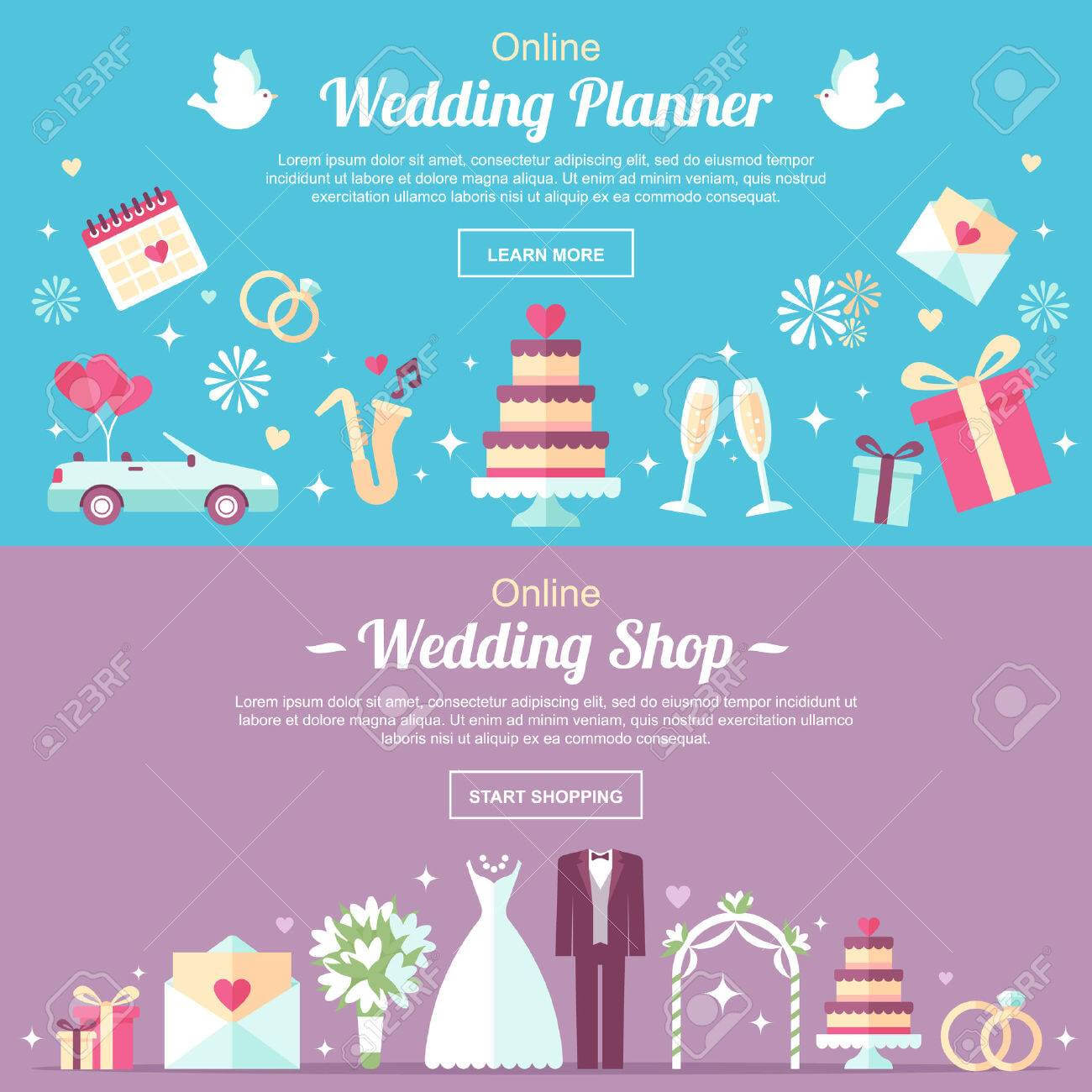 Vector Header And Banner Design Templates. For Online Wedding.. For Wedding Banner Design Templates