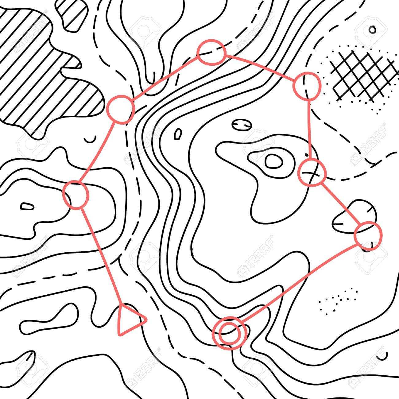 Vector Illustration Of Topographic Orienteering Map With With.. Throughout Orienteering Control Card Template