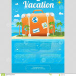 Vector Illustration Of Travel Suitcase On The Sea Island Within Island Brochure Template