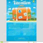 Vector Illustration Of Travel Suitcase On The Sea Island Within Island Brochure Template