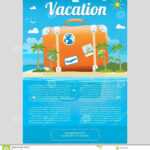 Vector Illustration Of Travel Suitcase On The Sea Island Within Island Brochure Template