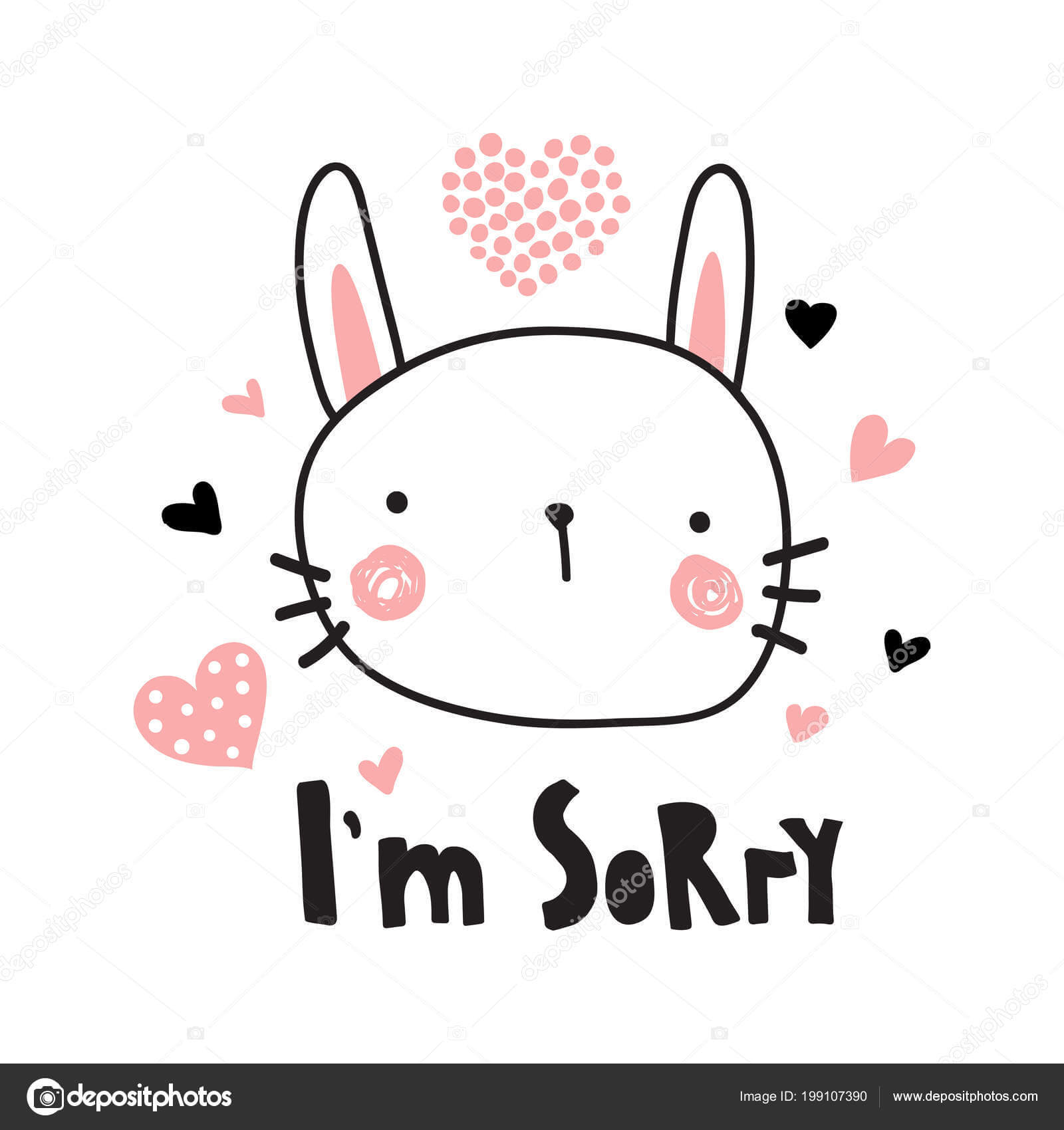 Vector Template Greeting Card Sorry Text Cute Bunny With Sorry Card Template