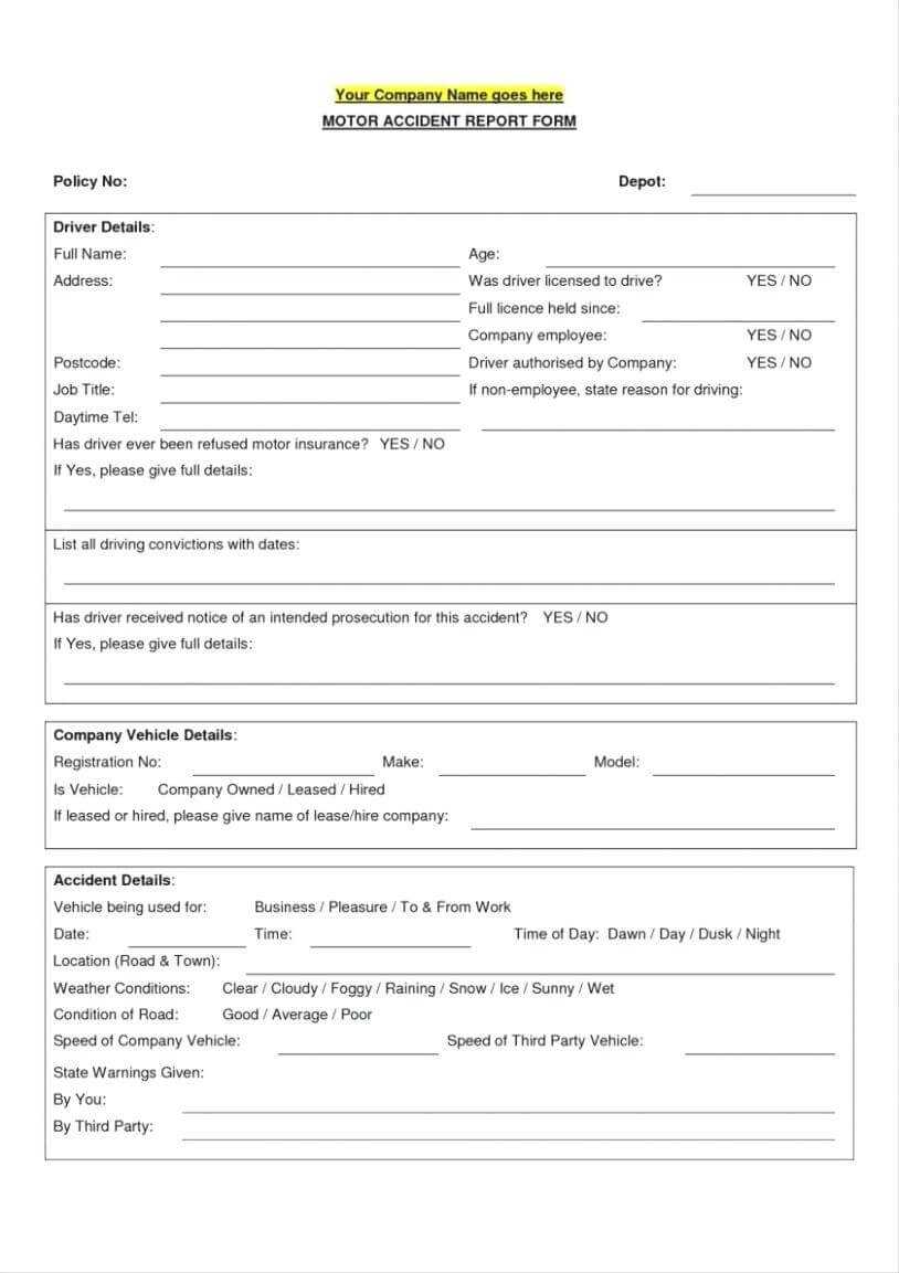 Vehicleent Report Form Template Car Incident Keni In Incident Report Form Template Word