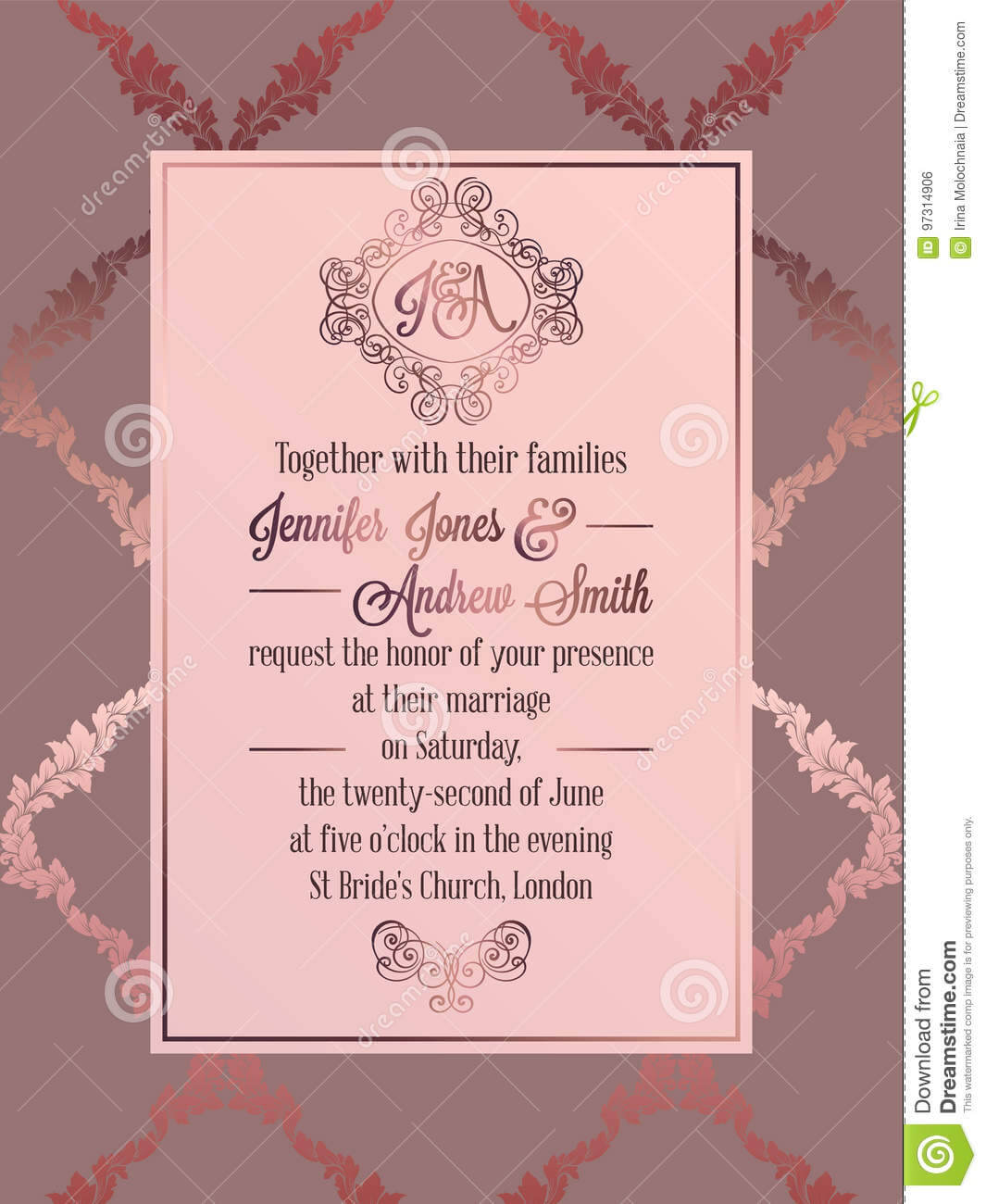 Vintage Baroque Style Wedding Invitation Card Template With Regard To Church Wedding Invitation Card Template