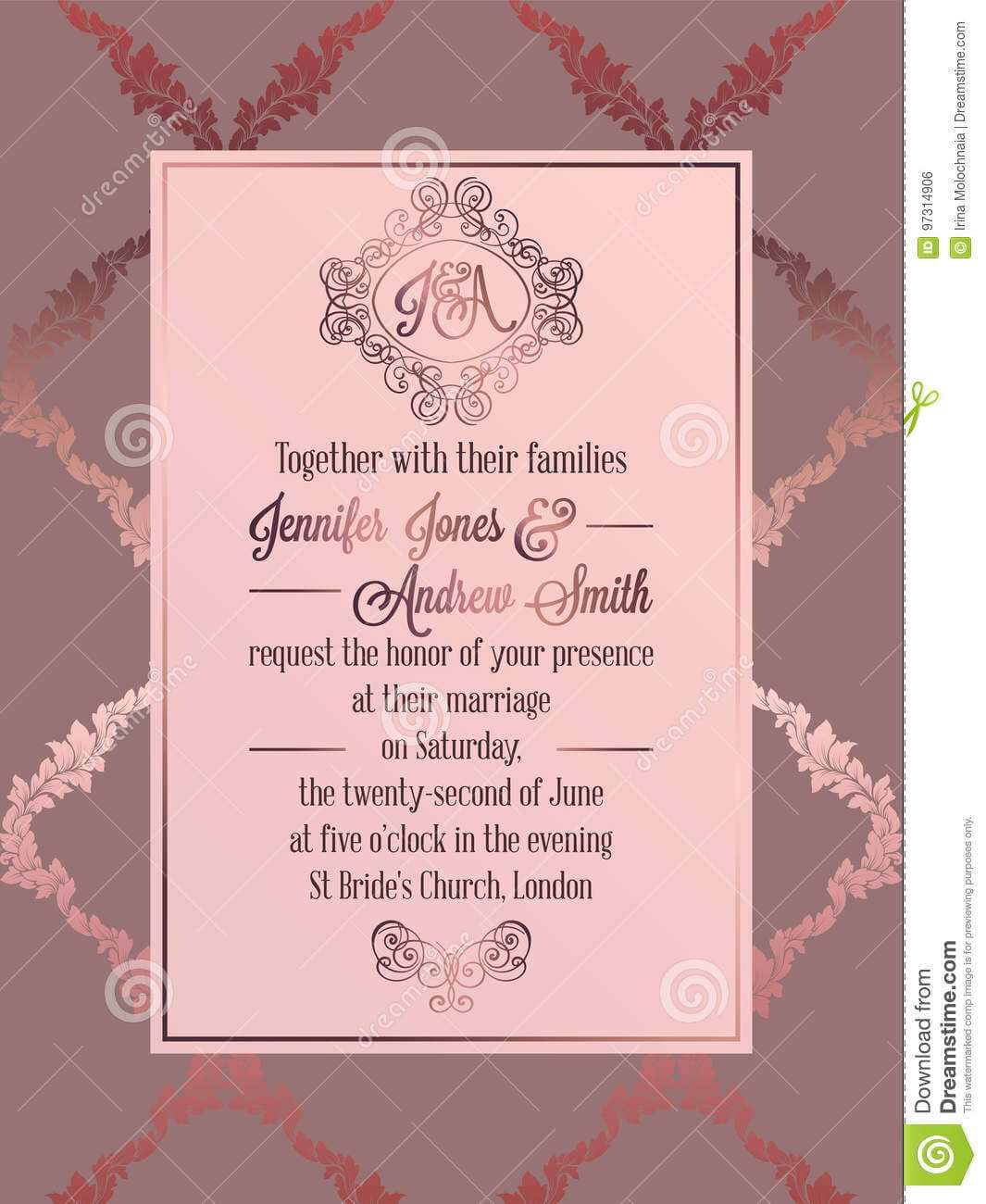 Vintage Baroque Style Wedding Invitation Card Template With Regard To Church Wedding Invitation Card Template