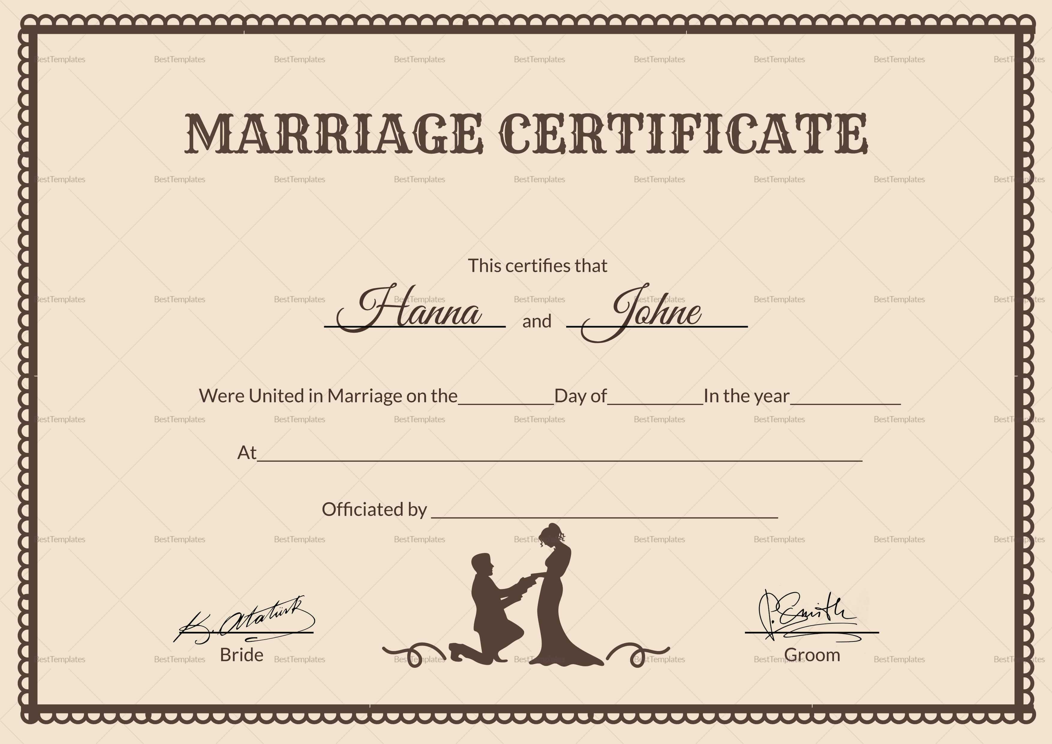 Vintage Marriage Certificate Design Template In Psd, Word In In Certificate Of Marriage Template