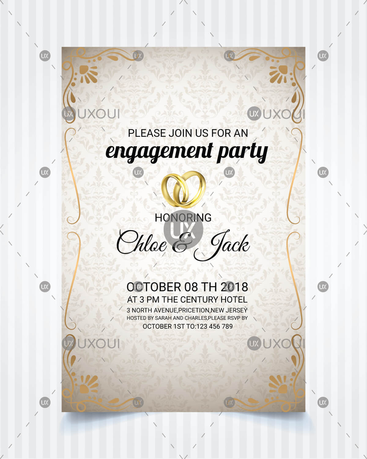 Vintage Style Wedding Engagement Party Invitation Card Template Design  Vector In Engagement Invitation Card Template