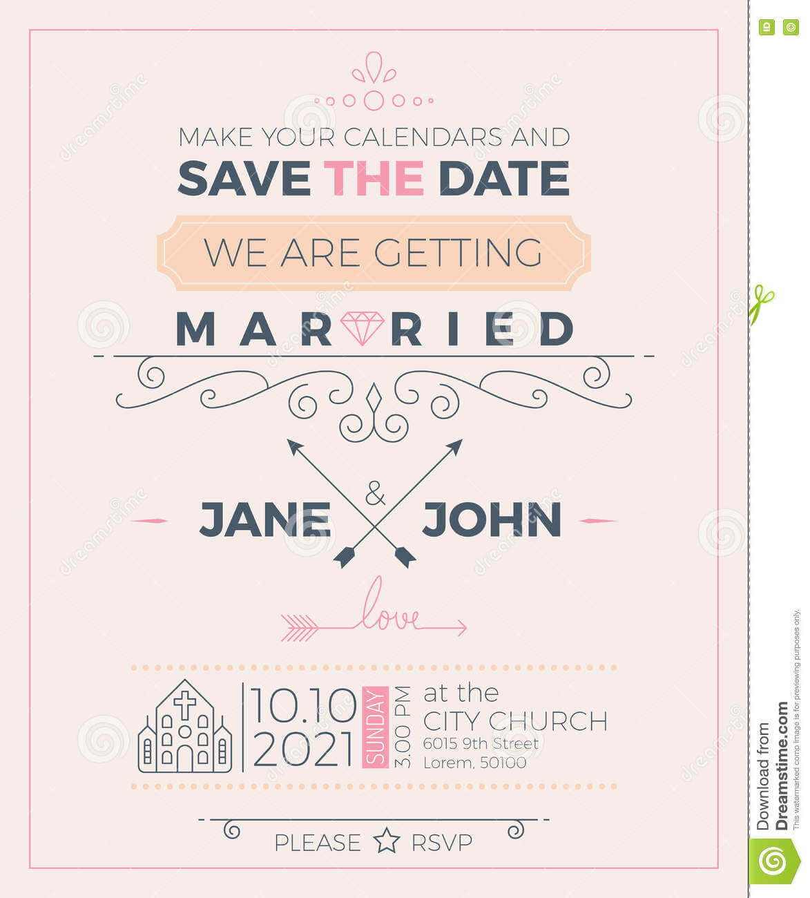 Vintage Wedding Invitation Card Template Stock Vector Intended For Church Wedding Invitation Card Template