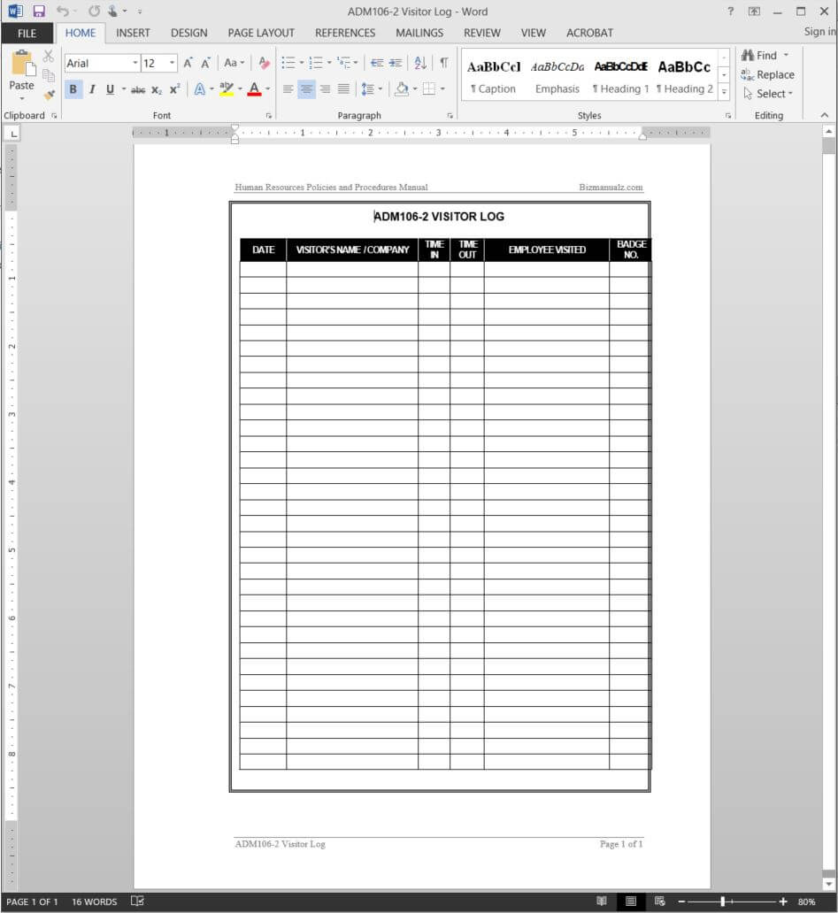Visitor Log Template | Adm106 2 For Visitor Badge Template Word
