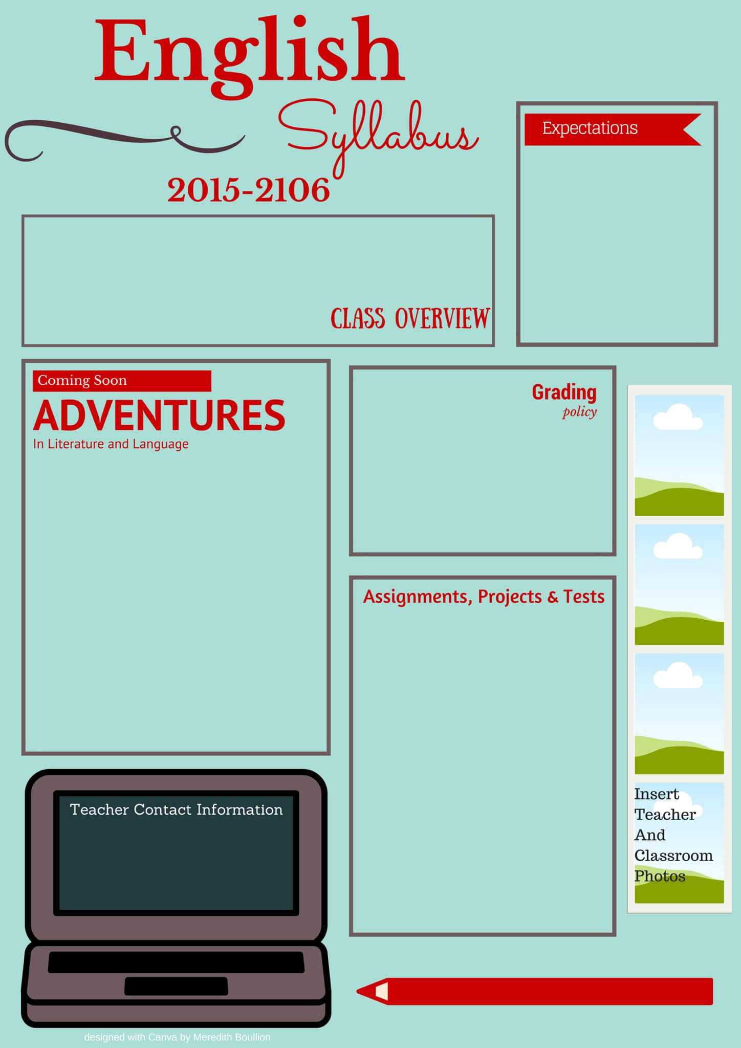 Visual Syllabus Template Made With Canva | Edtech Ela Ideas With Blank Syllabus Template