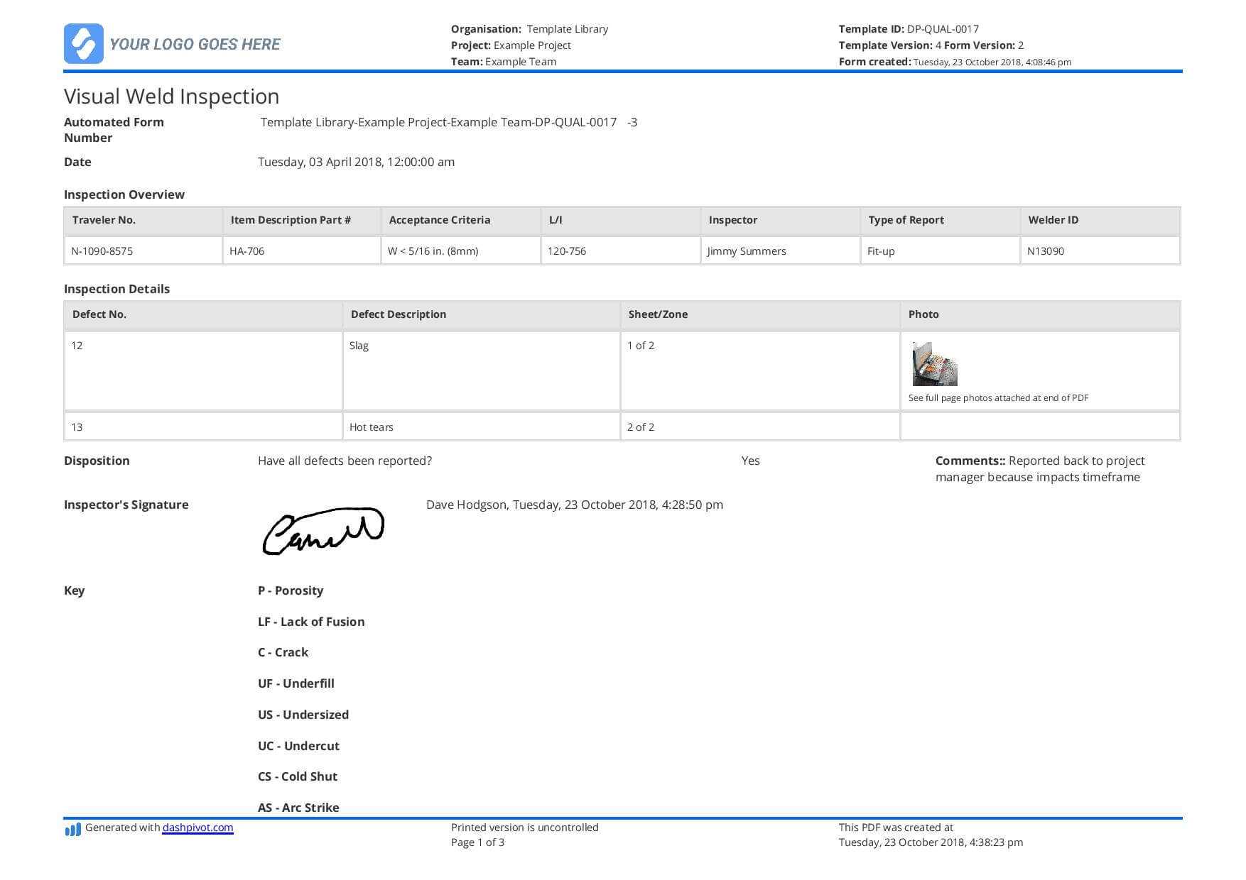 Visual Weld Inspection Template – Better Than Pdf And Excel For Welding Inspection Report Template