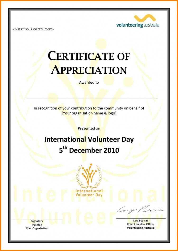 Volunteer Appreciation Certificate Template Certification Of In Volunteer Certificate Template