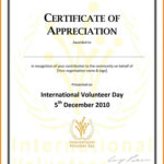 Volunteer Appreciation Certificate Template Certification Of Throughout Volunteer Of The Year Certificate Template