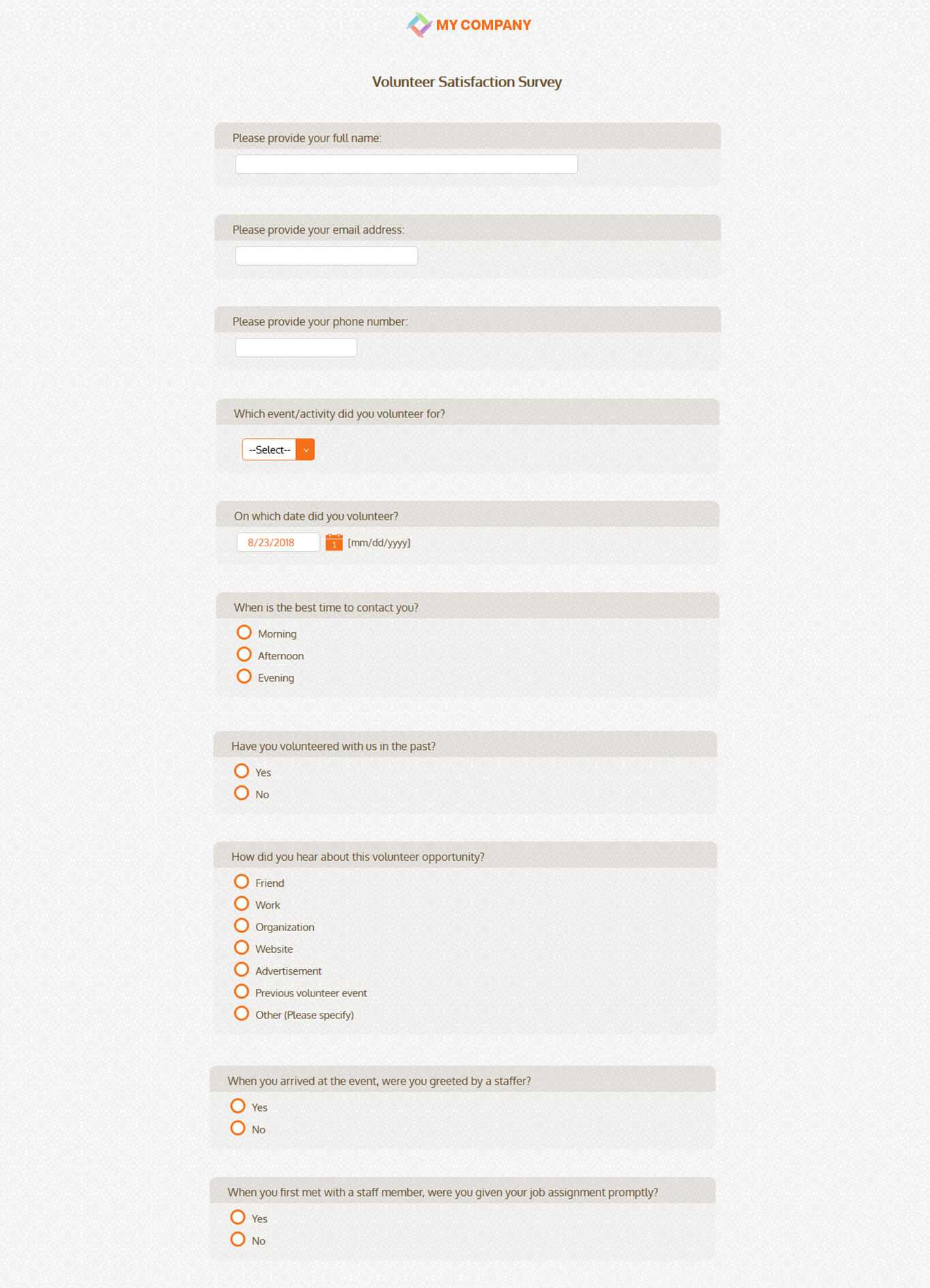 Volunteer Satisfaction Survey Templates & Questionnaires With Survey Card Template