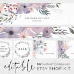 Watercolor Banner Template, Etsy Banners, Etsy Shop Banner, Branding Kit,  Botanical Logo, Editable Banner, Diy Etsy Shop Kit, Etsy Branding In Etsy Banner Template