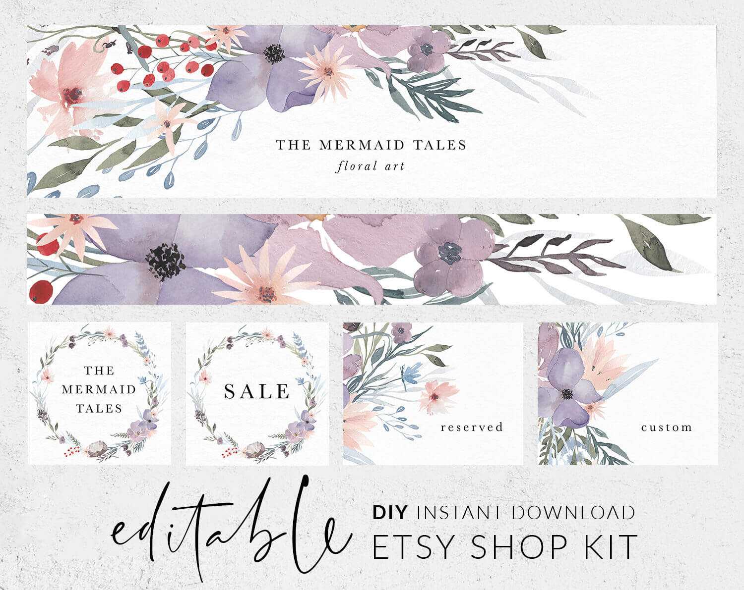 Watercolor Banner Template, Etsy Banners, Etsy Shop Banner, Branding Kit,  Botanical Logo, Editable Banner, Diy Etsy Shop Kit, Etsy Branding In Etsy Banner Template