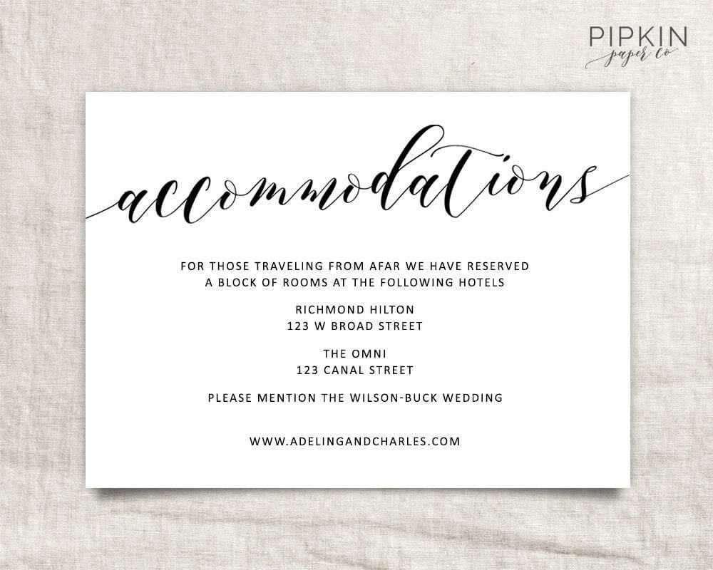 Wedding Accommodations Template | Printable Accommodations Card | Printable  Wedding | Wedding Information | Enclosure Card | Adeline throughout Wedding Hotel Information Card Template