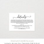 Wedding Details Card Template, Printable Accommodations Regarding Wedding Hotel Information Card Template