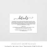 Wedding Details Card Template, Printable Accommodations Regarding Wedding Hotel Information Card Template