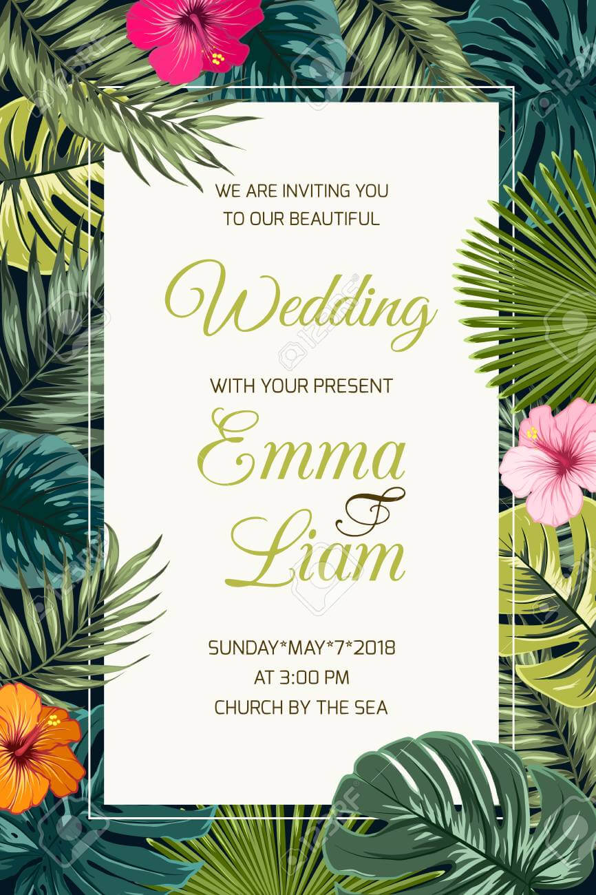 Wedding Event Invitation Card Template. Exotic Tropical Jungle,.. Intended For Event Invitation Card Template