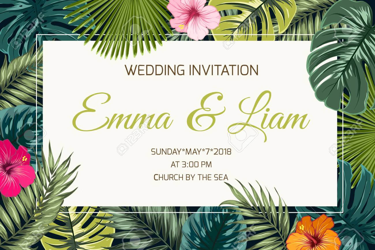 Wedding Event Invitation Card Template. Exotic Tropical Jungle.. Throughout Event Invitation Card Template