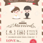Wedding Invitation Card Template With Cute Groom And Bride Cartoon Pertaining To Invitation Cards Templates For Marriage