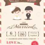 Wedding Invitation Card Template With Cute Groom And Bride Cartoon Pertaining To Invitation Cards Templates For Marriage