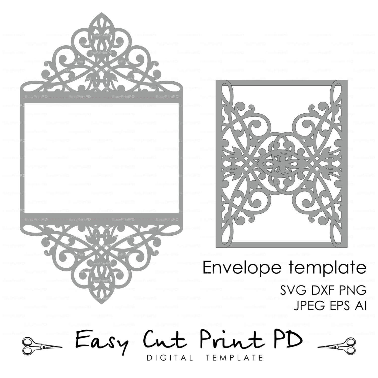 Wedding Invitation Pattern Card Template Lace Folds (Studio Within Silhouette Cameo Card Templates