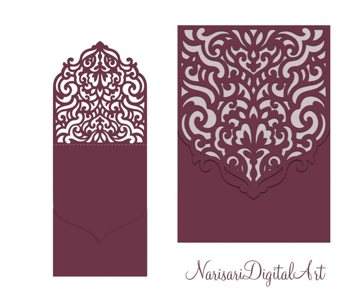 Wedding Invitation Pocket Envelope & Half Fold Card. Svg Pertaining To Silhouette Cameo Card Templates