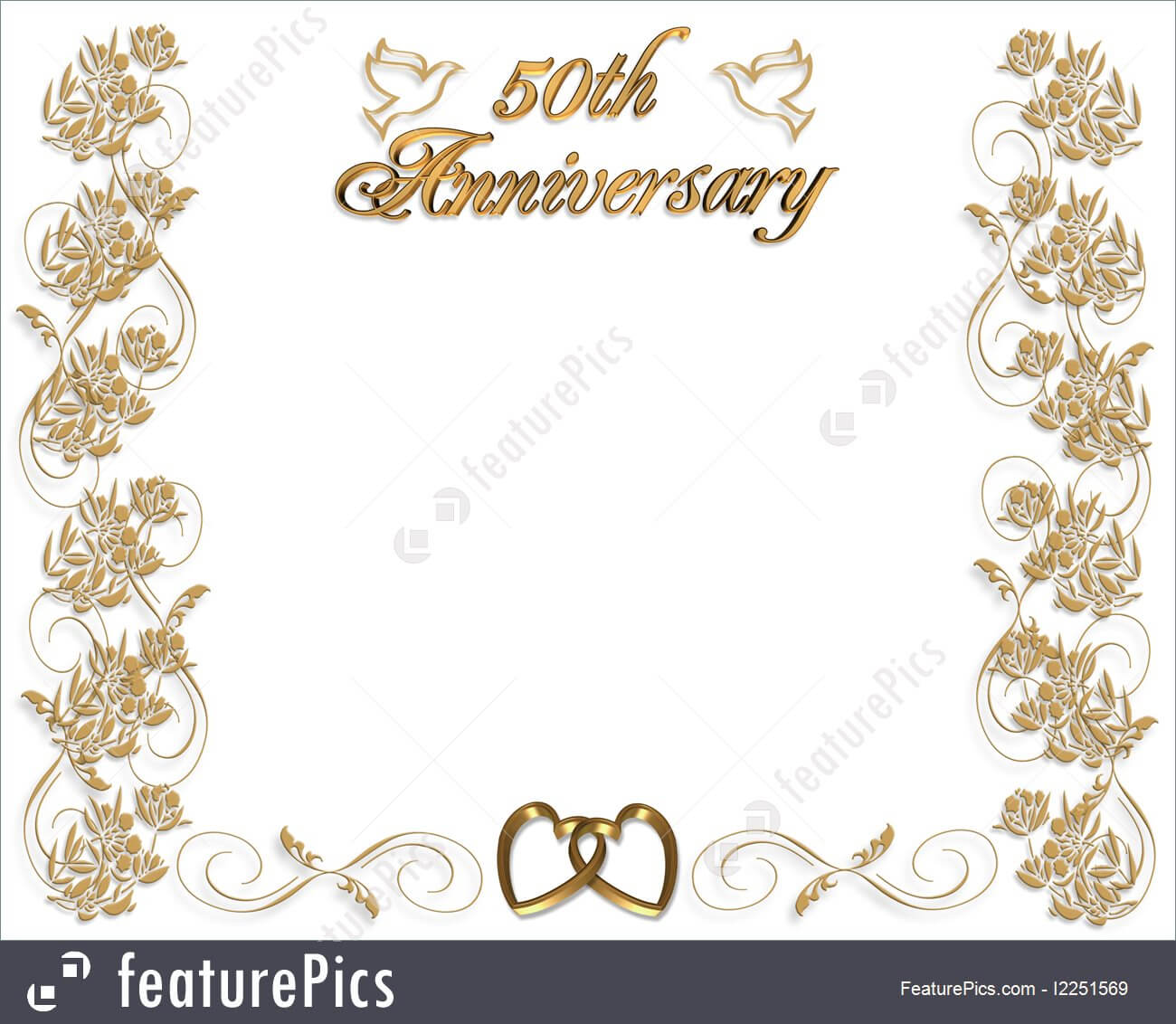 Wedding Invitation Template: 3D Illustrated Design For 50Th Wedding  Anniversary Card Or Invitation Border With Copy Space. Within Template For Anniversary Card