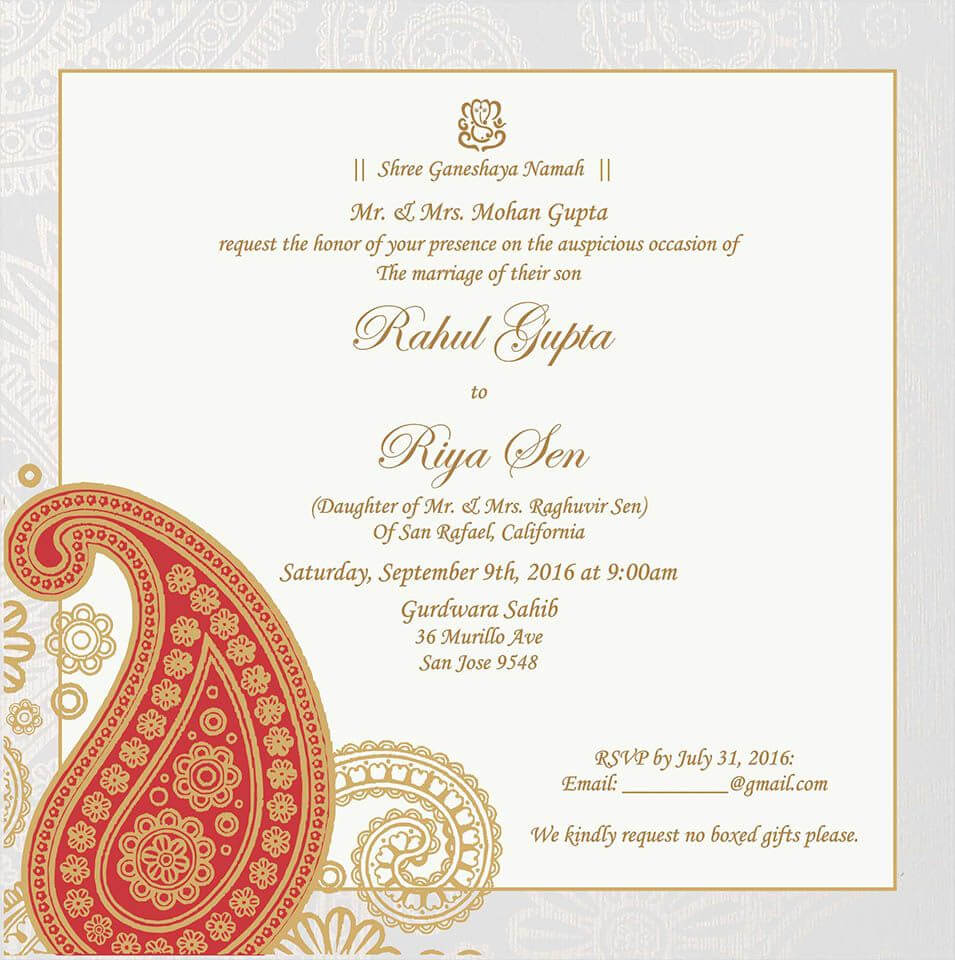 Wedding Invitation Wording For Hindu Wedding Ceremony Pertaining To Sample Wedding Invitation Cards Templates