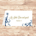 Wedding Place Card Diy Template Navy Swirling Snowflakes Intended For Wedding Place Card Template Free Word
