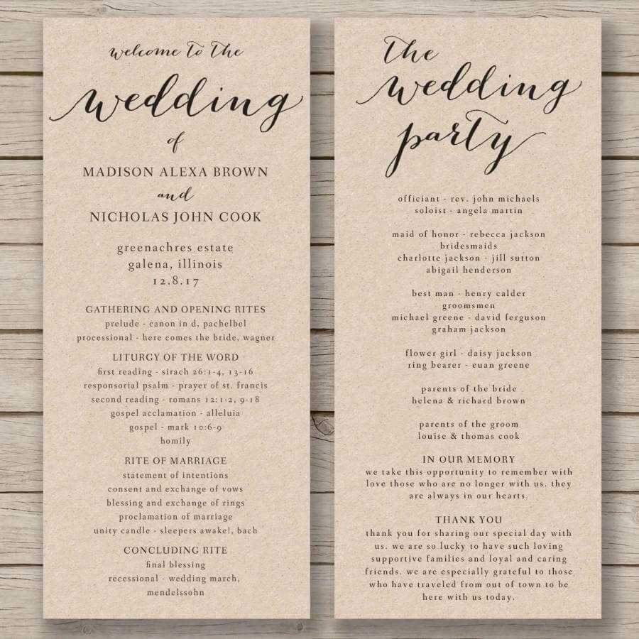 Wedding Program Template – Printable Wedding Program – Diy Inside Free Printable Wedding Program Templates Word