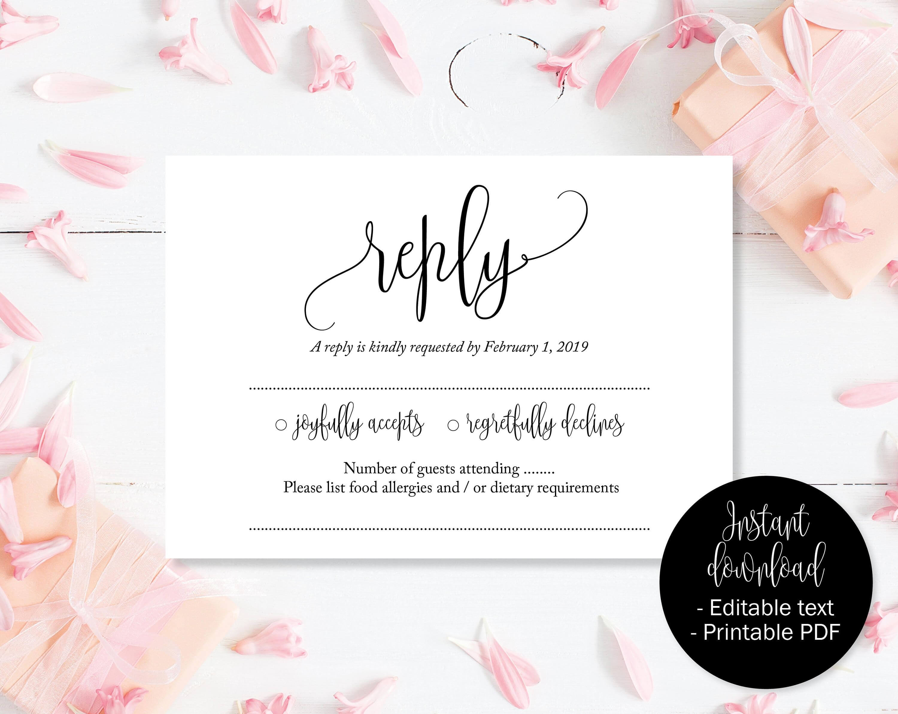Wedding Rsvp Cards, Wedding Reply Attendance Acceptance Throughout Acceptance Card Template