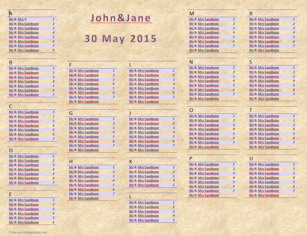 Wedding Seating Chart In Wedding Seating Chart Template Word